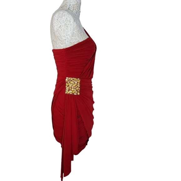 Sherri Hill red one shoulder mini formal dress size 4 - Picture 6 of 8